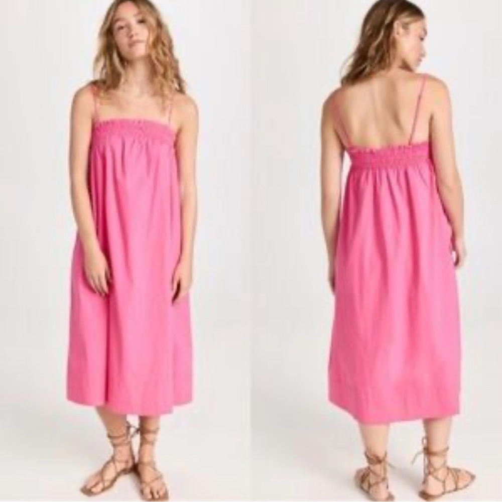 Pistola Farrah Womens Pink Stretch Cotton Midi Sundress Size Medium With Pockets